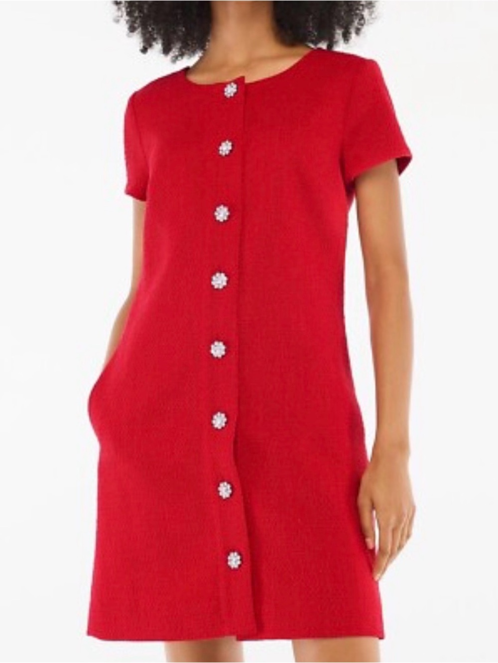 NWT J.Crew Factory Red Knit Tweed Button-Front Dress